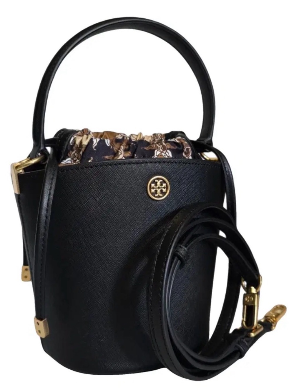TORY BURCH Emerson Mini Bucket Bag Leather 2 way Crossbody 🖤💛🤎